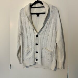 H&M Cream Ribbed Knit Shawl Collar Cardigan